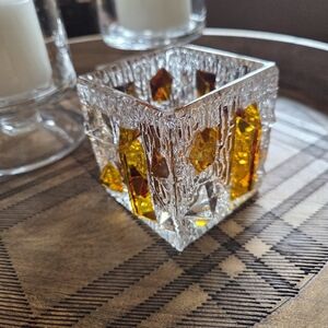 MCM Wildunger Crystal Votive  Scandinavian Modern Brutalist Design Clear & Amber